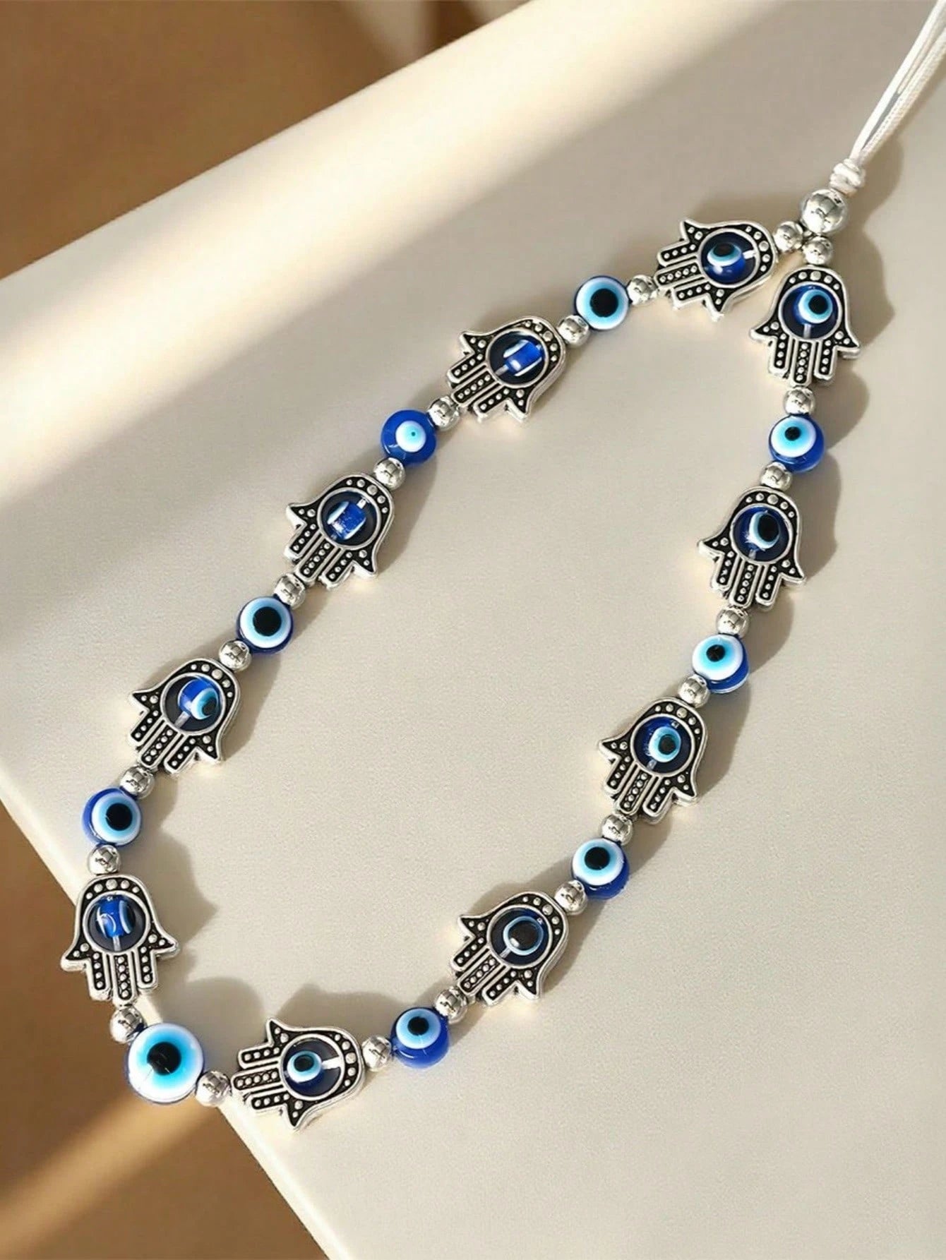 1pc Alloy Blue Evil Eye Beaded Phone Lanyard, Suitable As Gift For Colleagues