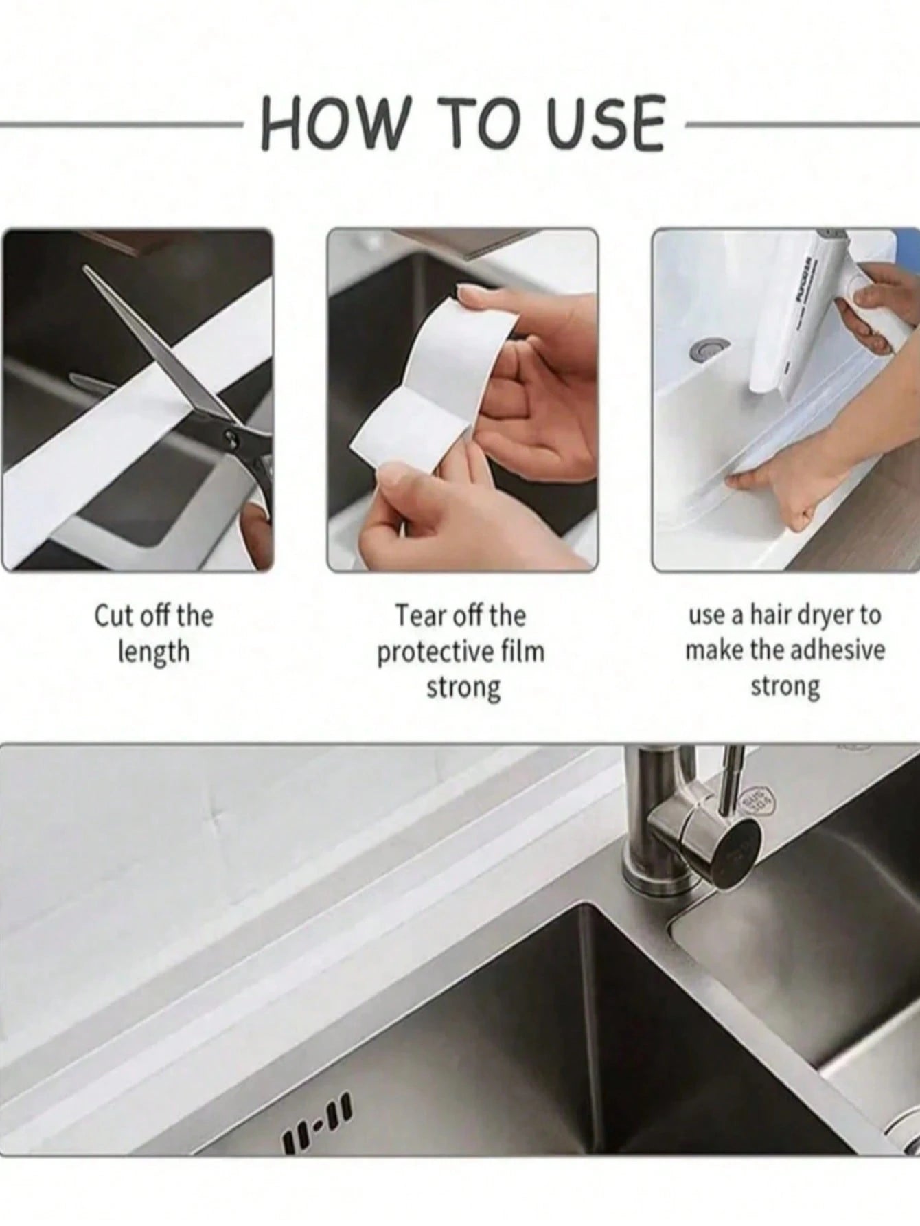 1pc Anti-Mold PVC Waterproof Sealing Tape, Self-Adhesive Sink Crack Sealing Tape, Kitchen & Bathroom Bathtub Edge Sealing Tape