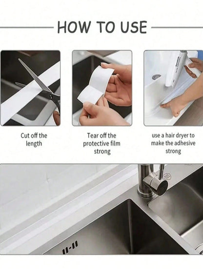 1pc Anti-Mold PVC Waterproof Sealing Tape, Self-Adhesive Sink Crack Sealing Tape, Kitchen & Bathroom Bathtub Edge Sealing Tape