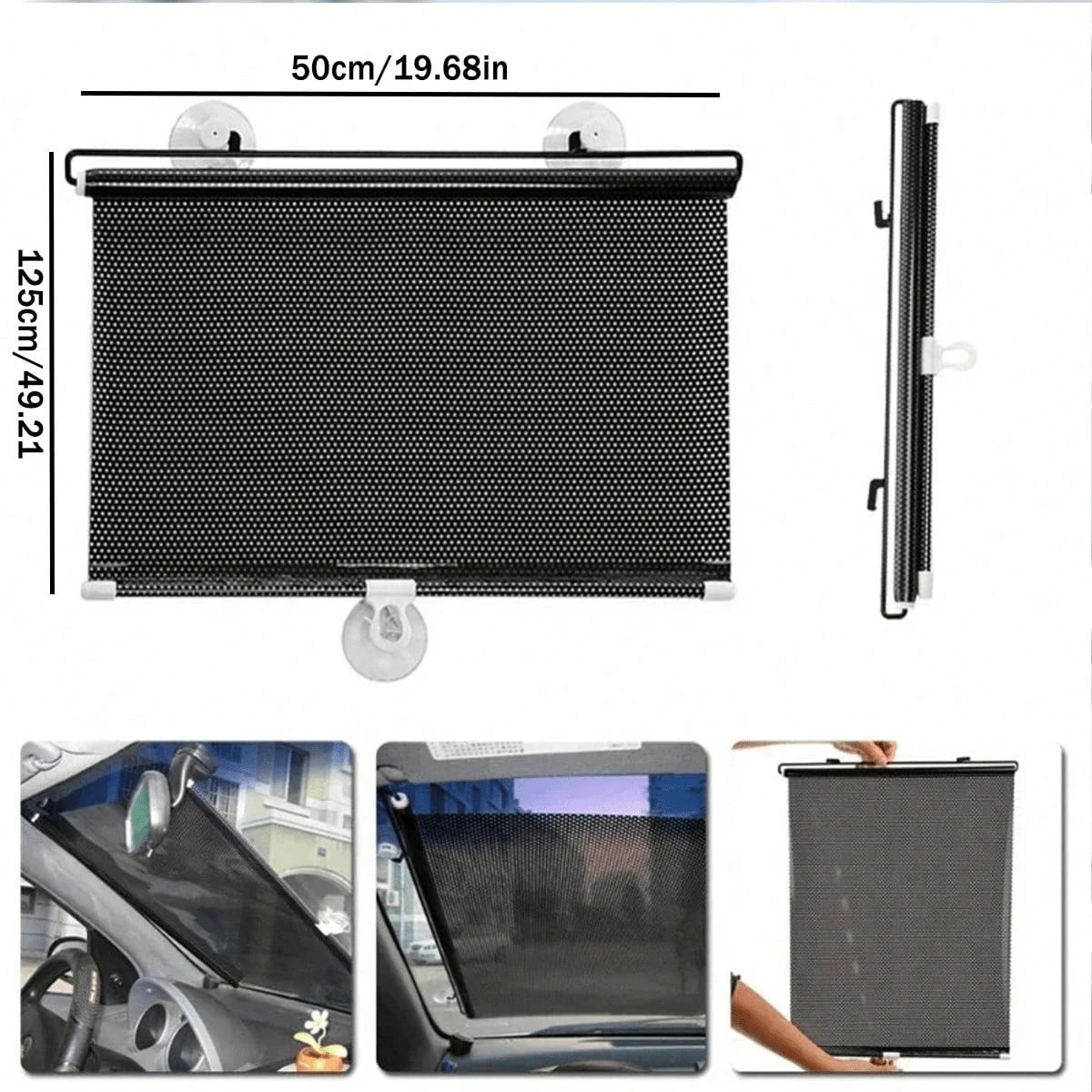 1pc Auto Retractable Car Sunshade, PVC Insulated Roll-Up Sun Protector, Car Adsorption Shade Light Shield- Anti-UV & Heat Insulation Curtain, Easy Sticker Installation, Suitable For Most Models, Heat