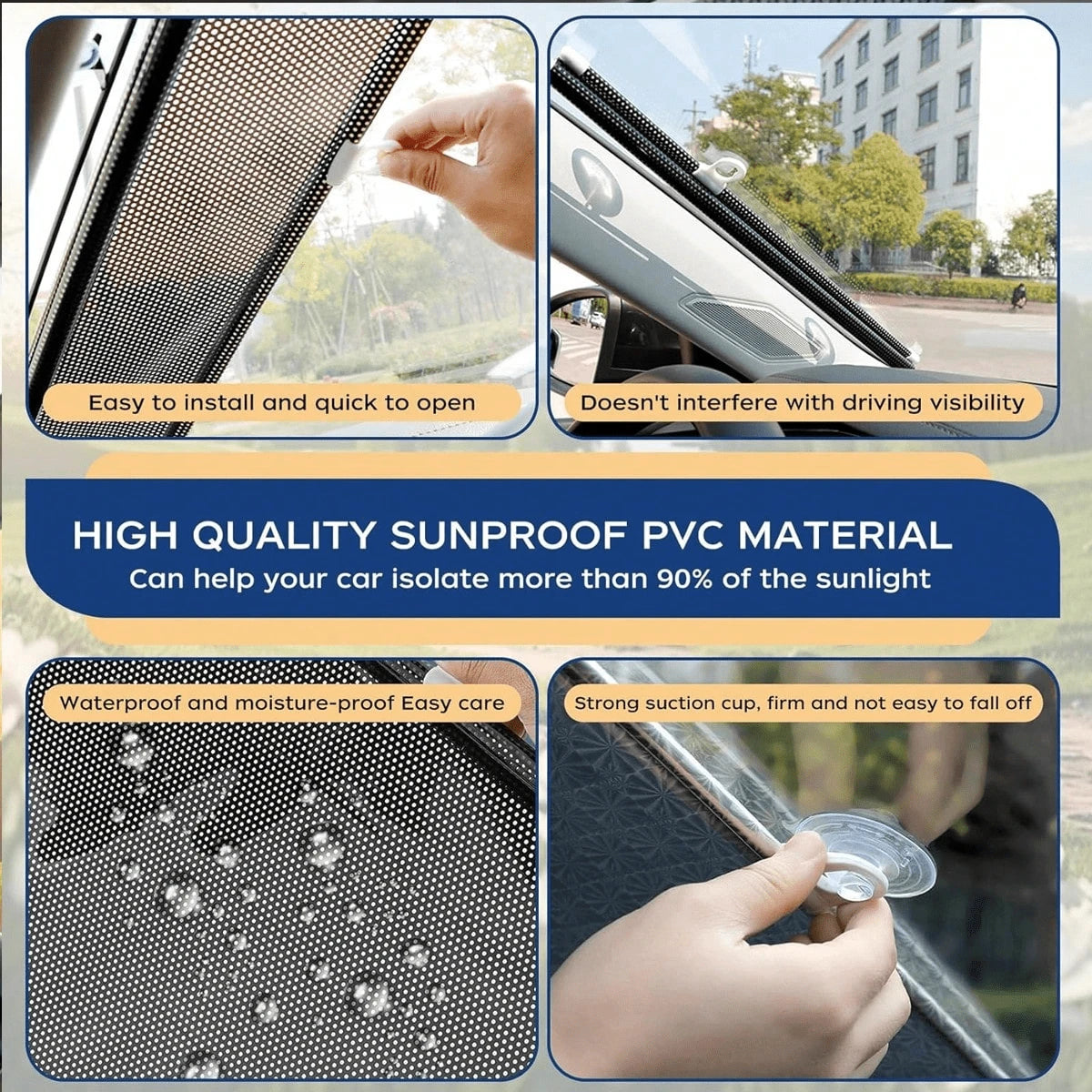 1pc Auto Retractable Car Sunshade, PVC Insulated Roll-Up Sun Protector, Car Adsorption Shade Light Shield- Anti-UV & Heat Insulation Curtain, Easy Sticker Installation, Suitable For Most Models, Heat