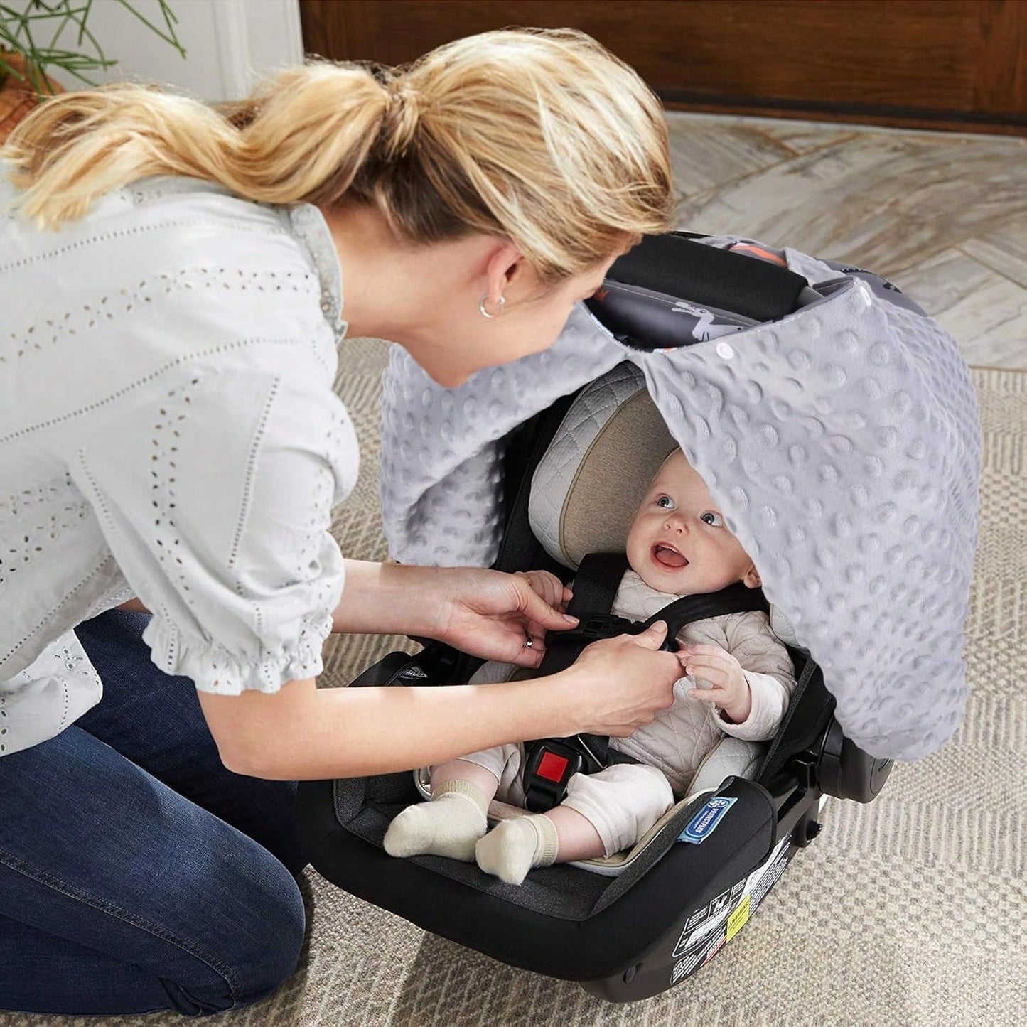 1pc Baby Car Seat Canopy, Super Soft Plush Car Seat Cover With Peekaboo Hole, Convenient For Nursing, Also Can Be Used As A Soft Blanket For Infants And Toddlers