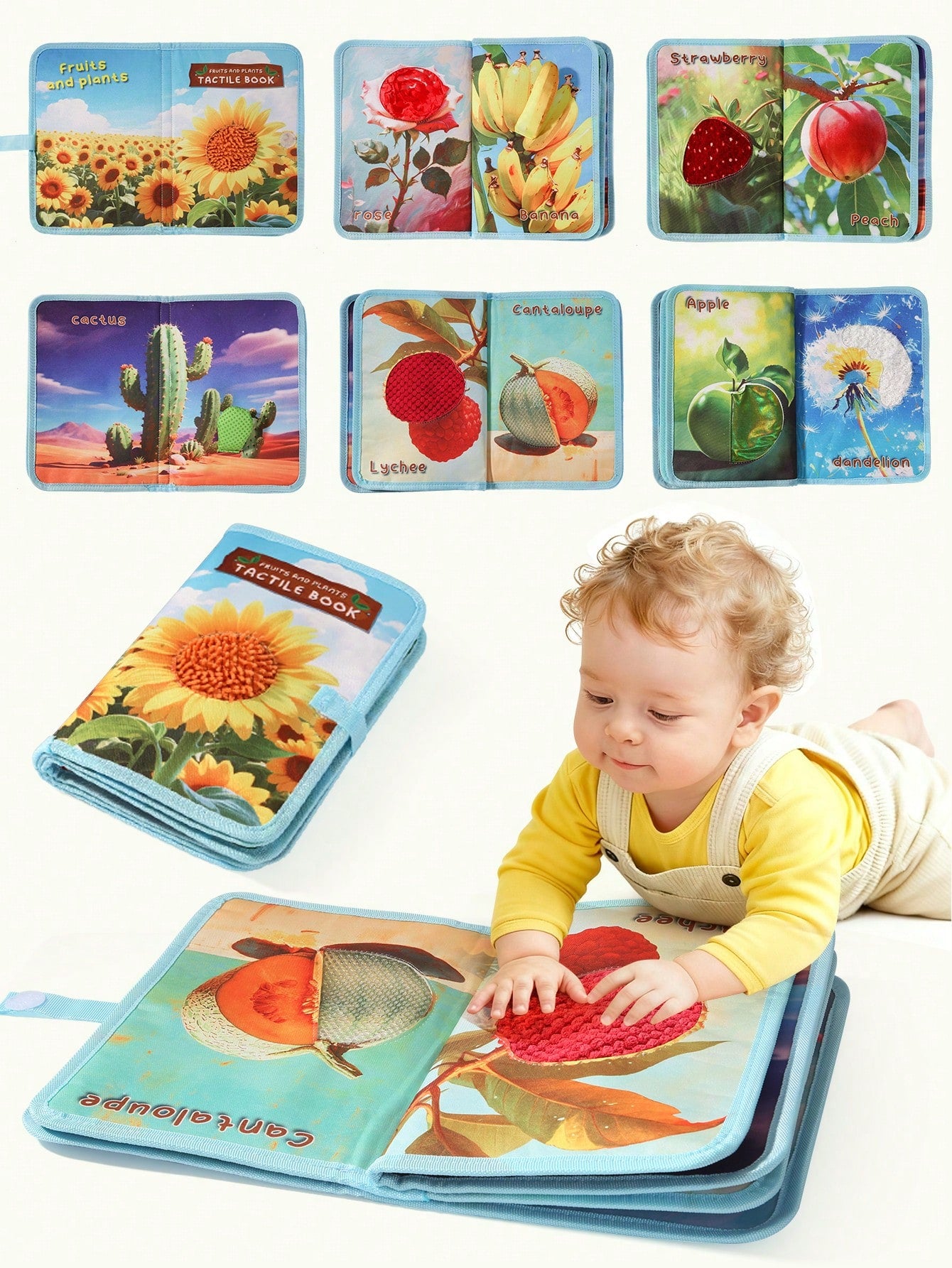 1pc Baby Educational Sensory Fruit & Plant Touch And Feel Book, Montessori-Inspired Realistic Fabric Interactive Cognition Book For Boys & Girls, Back To School, Halloween, Christmas Gift, Baby Toy, C