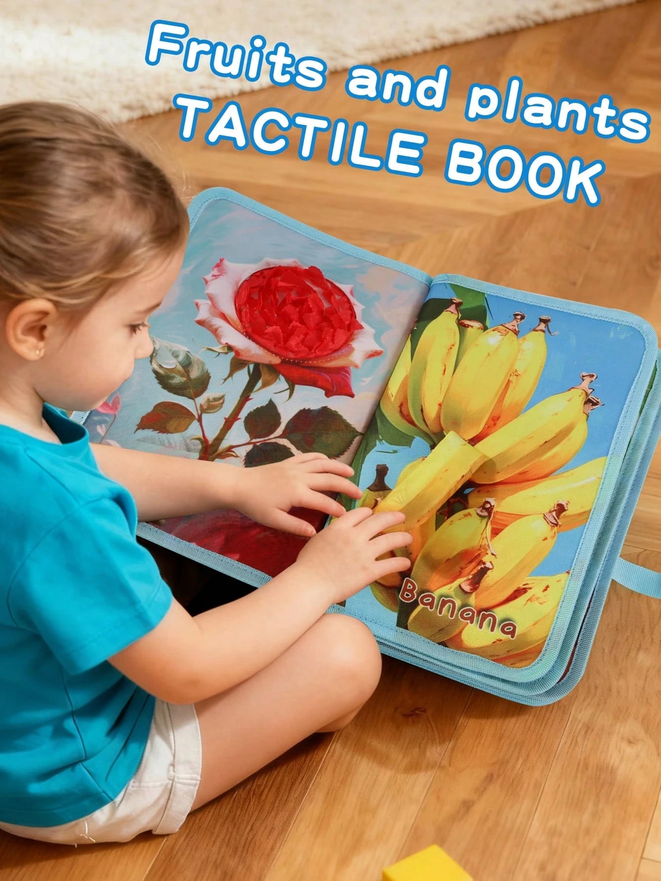 1pc Baby Educational Sensory Fruit & Plant Touch And Feel Book, Montessori-Inspired Realistic Fabric Interactive Cognition Book For Boys & Girls, Back To School, Halloween, Christmas Gift, Baby Toy, C