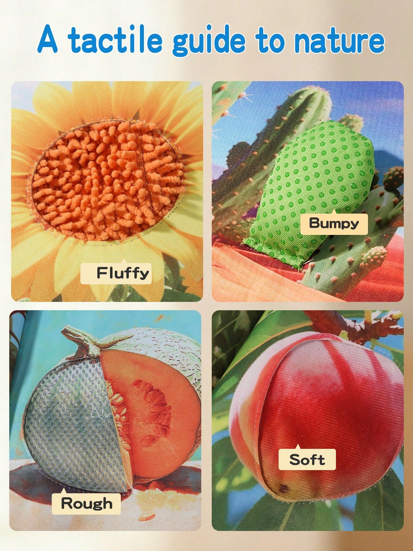 1pc Baby Educational Sensory Fruit & Plant Touch And Feel Book, Montessori-Inspired Realistic Fabric Interactive Cognition Book For Boys & Girls, Back To School, Halloween, Christmas Gift, Baby Toy, C