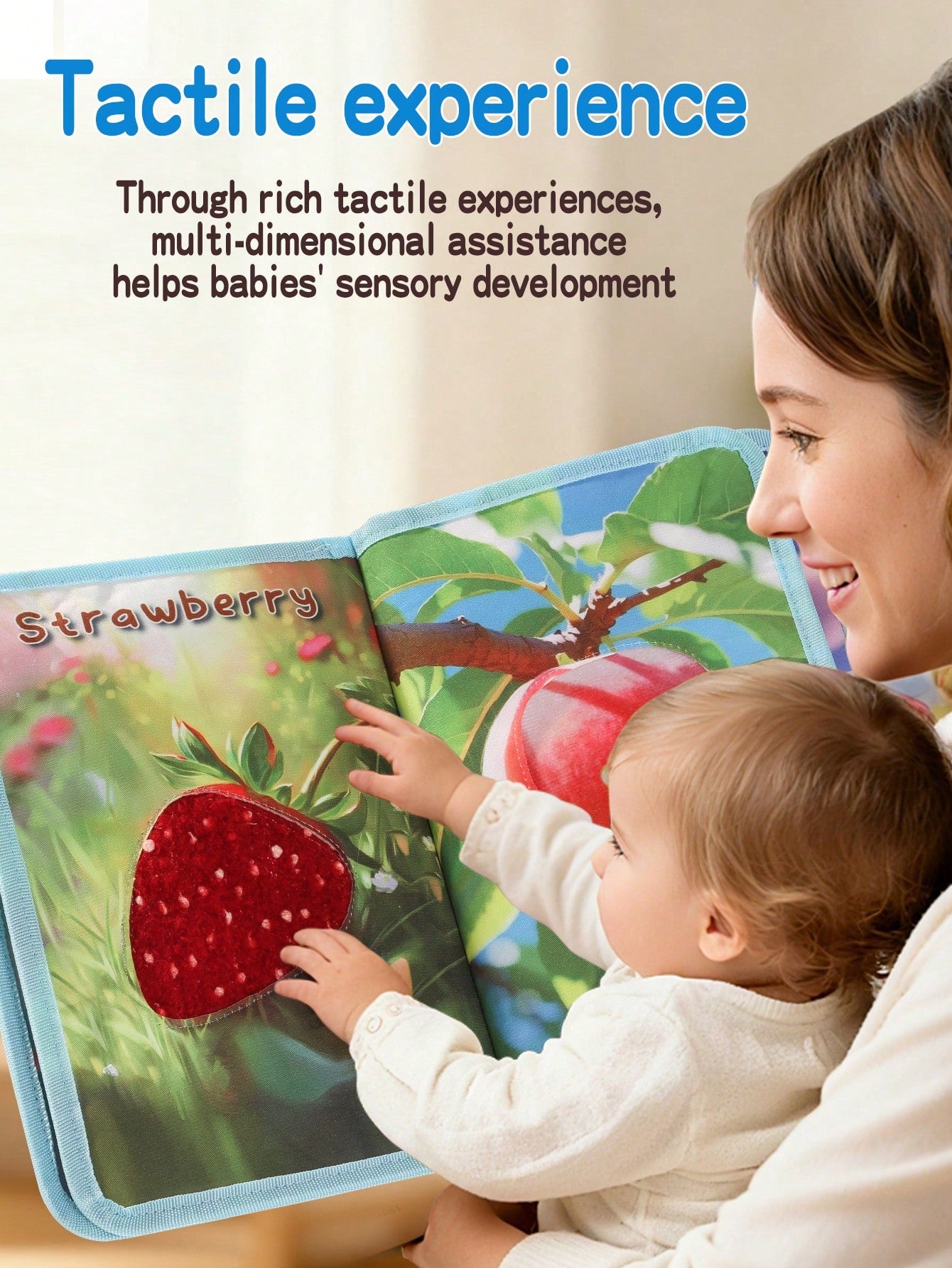 1pc Baby Educational Sensory Fruit & Plant Touch And Feel Book, Montessori-Inspired Realistic Fabric Interactive Cognition Book For Boys & Girls, Back To School, Halloween, Christmas Gift, Baby Toy, C