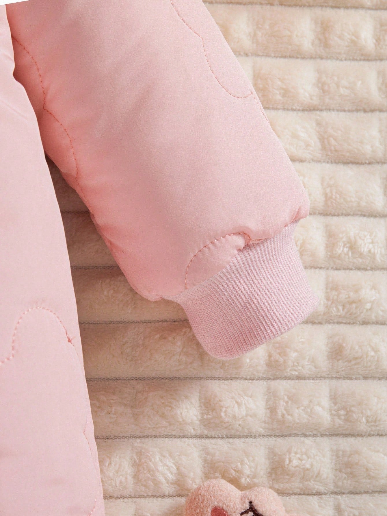 1pc Baby Girls' Winter New 2025 Cloud Stitching Pattern Thermal Lined Hooded Front Open Jumpsuit, Cute Fashion Thick Warm Jumpsuit Fall