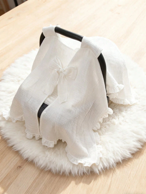 1pc Baby Stroller Cover With Bow Decor & White Lace, Suitable For Baby Stroller & Bassinet, Protect Baby From Sun, Dust And Wind, Newborn Gift