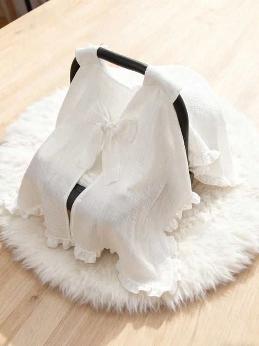 1pc Baby Stroller Cover With Bow Decor & White Lace, Suitable For Baby Stroller & Bassinet, Protect Baby From Sun, Dust And Wind, Newborn Gift