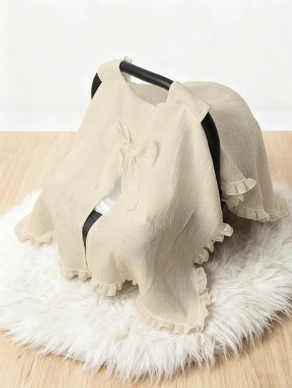 1pc Baby Stroller Cover With Bow Decor & White Lace, Suitable For Baby Stroller & Bassinet, Protect Baby From Sun, Dust And Wind, Newborn Gift