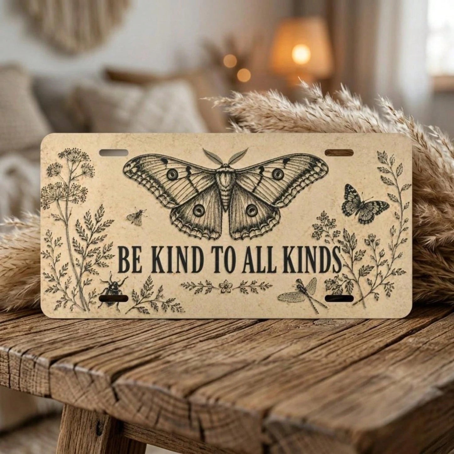 1Pc Be Kind To All Kinds Plate, Front License Plate, Insect Bug Lover Friends Kindness To All Creatures Aluminum License Plate Car Tag