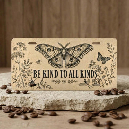 1Pc Be Kind To All Kinds Plate, Front License Plate, Insect Bug Lover Friends Kindness To All Creatures Aluminum License Plate Car Tag