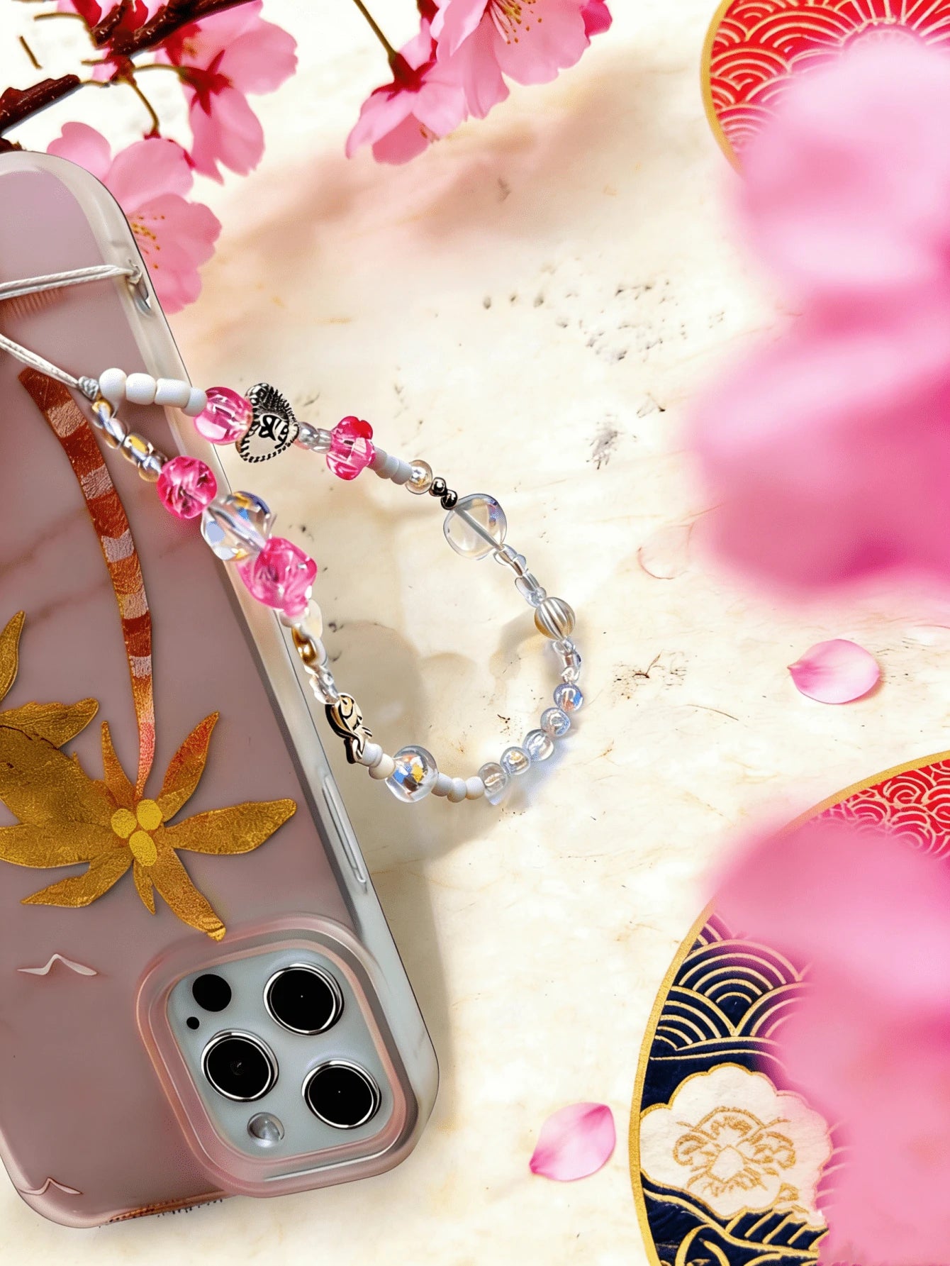 1pc Beaded Phone Chain, Acrylic Crystal Heart Fish Charm Phone Lanyard, Wrist Strap Phone Accessory, Anti‑Lost Handmade Bead Keychain, Ideal Gift For Girls Daily Decor