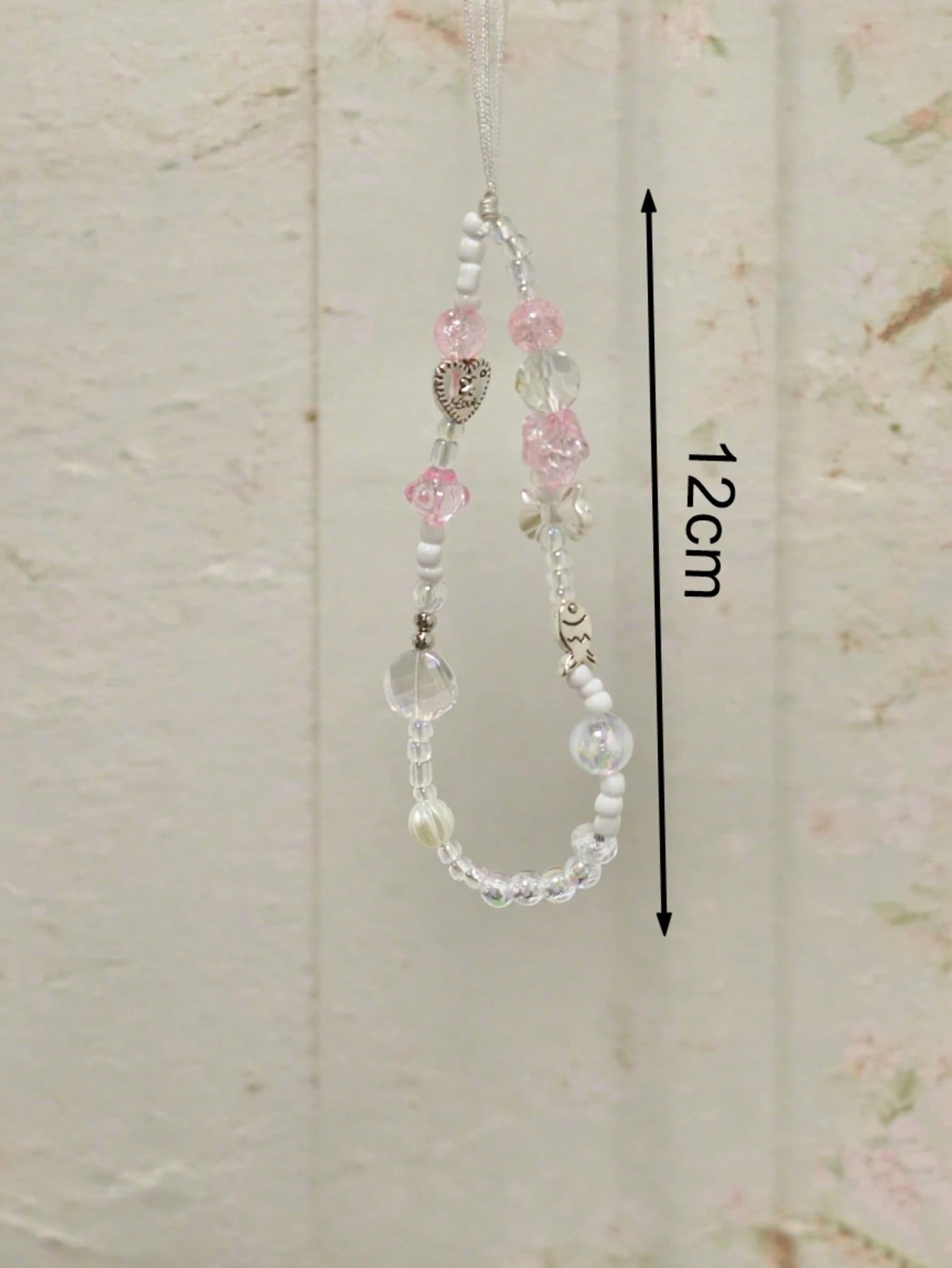 1pc Beaded Phone Chain, Acrylic Crystal Heart Fish Charm Phone Lanyard, Wrist Strap Phone Accessory, Anti‑Lost Handmade Bead Keychain, Ideal Gift For Girls Daily Decor