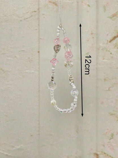 1pc Beaded Phone Chain, Acrylic Crystal Heart Fish Charm Phone Lanyard, Wrist Strap Phone Accessory, Anti‑Lost Handmade Bead Keychain, Ideal Gift For Girls Daily Decor