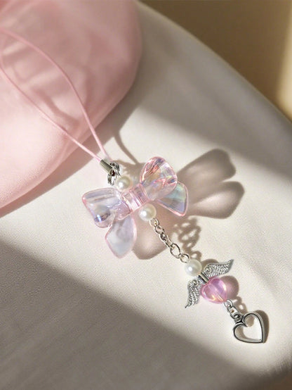 1pc Beaded Phone Chain, Acrylic Crystal Heart Fish Charm Phone Lanyard, Wrist Strap Phone Accessory, Anti‑Lost Handmade Bead Keychain, Ideal Gift For Girls Daily Decor