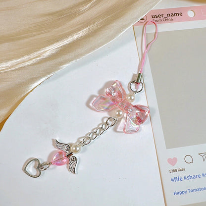 1pc Beaded Phone Chain, Acrylic Crystal Heart Fish Charm Phone Lanyard, Wrist Strap Phone Accessory, Anti‑Lost Handmade Bead Keychain, Ideal Gift For Girls Daily Decor