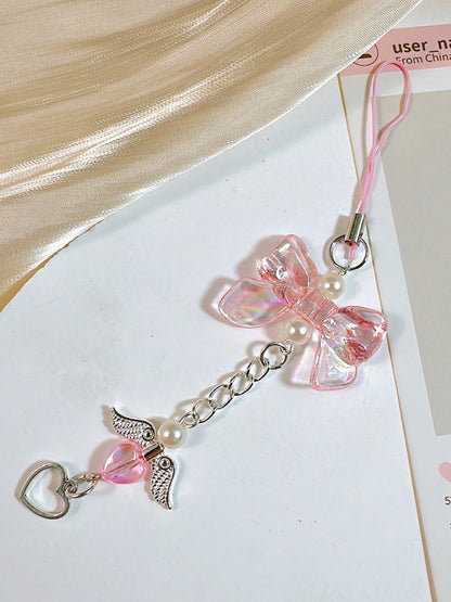 1pc Beaded Phone Chain, Acrylic Crystal Heart Fish Charm Phone Lanyard, Wrist Strap Phone Accessory, Anti‑Lost Handmade Bead Keychain, Ideal Gift For Girls Daily Decor