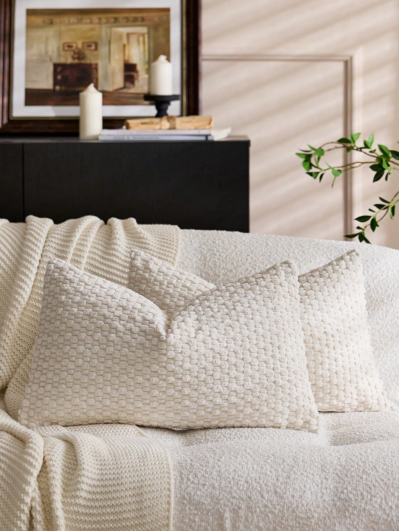 1pc Beige Bohemian Striped Throw Pillow Cover (Pillow Insert Not Included), Soft Plush Corduroy Solid Color Decorative Square Pillow Sham, Suitable For Holiday, Sofa, Bedroom, Bed, All Seasons