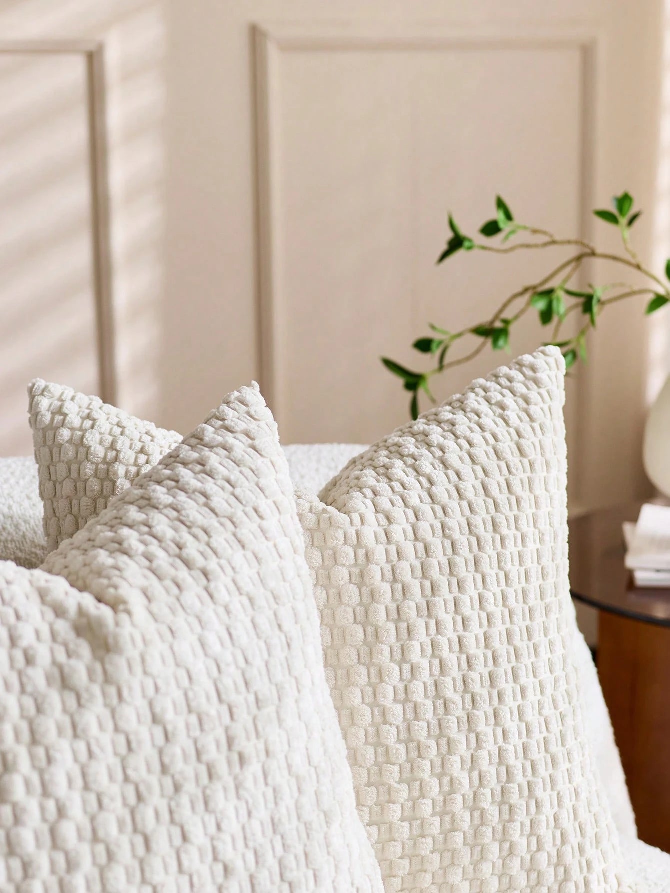 1pc Beige Bohemian Striped Throw Pillow Cover (Pillow Insert Not Included), Soft Plush Corduroy Solid Color Decorative Square Pillow Sham, Suitable For Holiday, Sofa, Bedroom, Bed, All Seasons