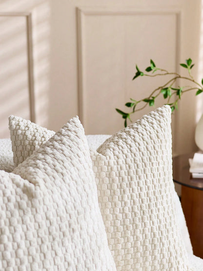 1pc Beige Bohemian Striped Throw Pillow Cover (Pillow Insert Not Included), Soft Plush Corduroy Solid Color Decorative Square Pillow Sham, Suitable For Holiday, Sofa, Bedroom, Bed, All Seasons