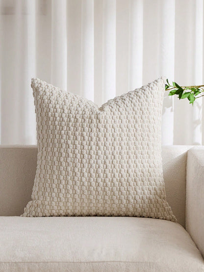 1pc Beige Bohemian Striped Throw Pillow Cover (Pillow Insert Not Included), Soft Plush Corduroy Solid Color Decorative Square Pillow Sham, Suitable For Holiday, Sofa, Bedroom, Bed, All Seasons