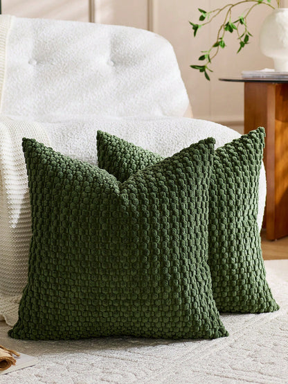 1pc Beige Bohemian Striped Throw Pillow Cover (Pillow Insert Not Included), Soft Plush Corduroy Solid Color Decorative Square Pillow Sham, Suitable For Holiday, Sofa, Bedroom, Bed, All Seasons