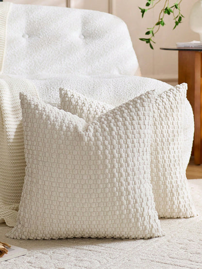 1pc Beige Bohemian Striped Throw Pillow Cover (Pillow Insert Not Included), Soft Plush Corduroy Solid Color Decorative Square Pillow Sham, Suitable For Holiday, Sofa, Bedroom, Bed, All Seasons