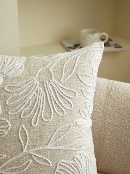 1pc Beige Floral & Leaf Embroidery Decorative Pillow Cover, Suitable For Indoor Decor, All Season, Pillow Case Only (No Insert)