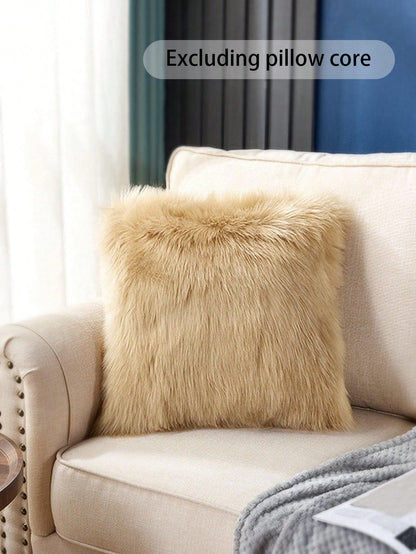 1pc Beige Plush Decorative Pillow Cover (Pillow Insert Not Included), Nordic Style Living Room Sofa Cushion, Atmosphere Decor Pillow Case, Zipper Closure, Suitable For Living Room And Bedroom Decor, C