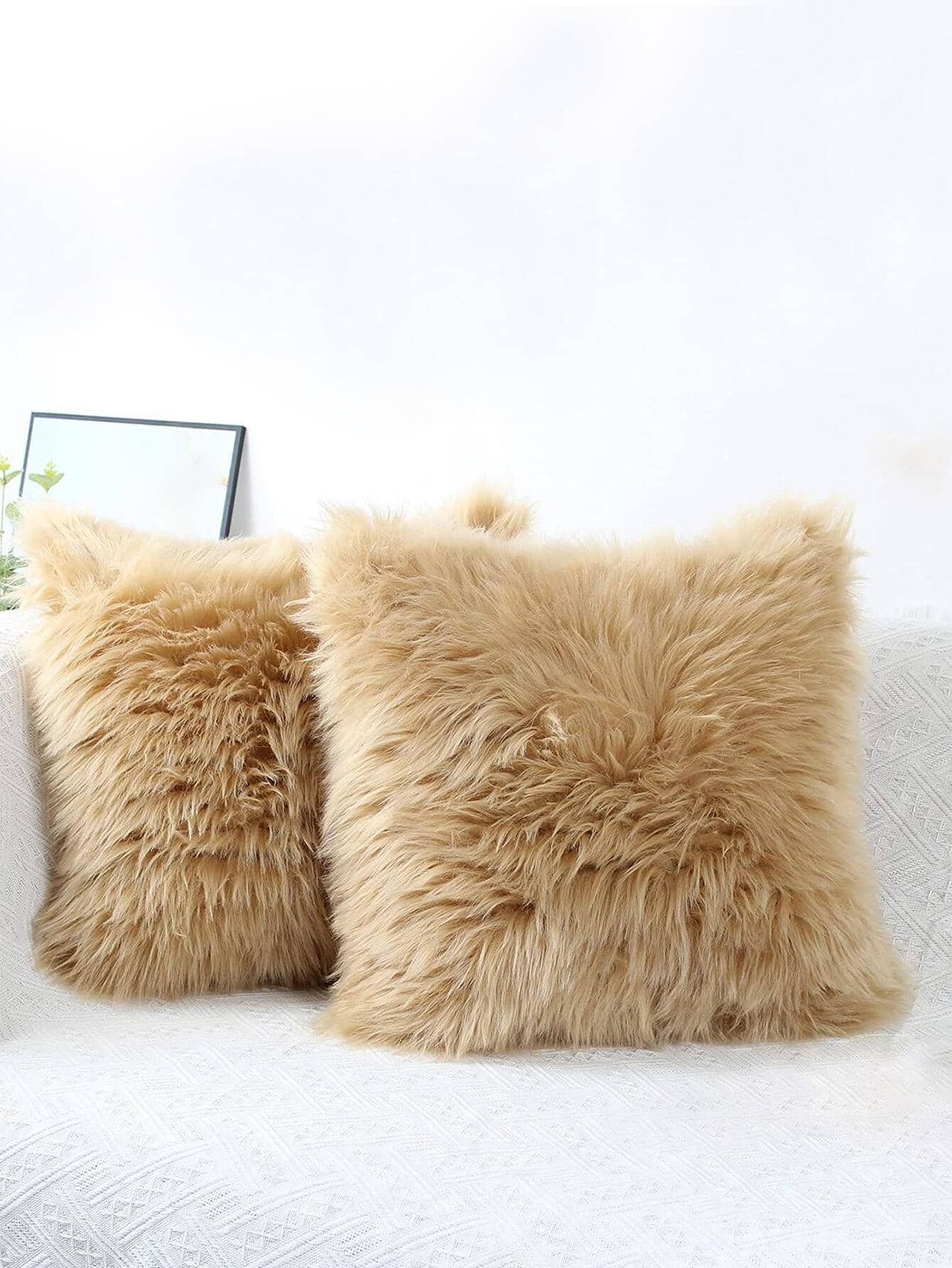 1pc Beige Plush Decorative Pillow Cover (Pillow Insert Not Included), Nordic Style Living Room Sofa Cushion, Atmosphere Decor Pillow Case, Zipper Closure, Suitable For Living Room And Bedroom Decor, C