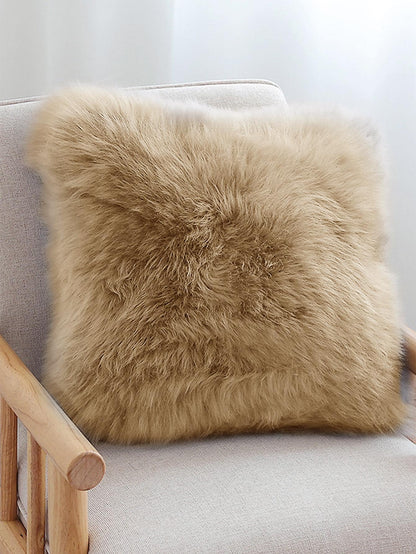 1pc Beige Plush Decorative Pillow Cover (Pillow Insert Not Included), Nordic Style Living Room Sofa Cushion, Atmosphere Decor Pillow Case, Zipper Closure, Suitable For Living Room And Bedroom Decor, C