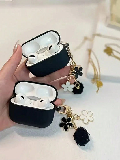 1pc Black And White Floral Chain Earphone Case Compatible With IPhone, For AirPods 1/2, For AirPods 3/Pro/Pro 2 Wireless TPU Earphone Protective Cover Compatible, Boyfriend/Girlfriend Gift, For AirPod