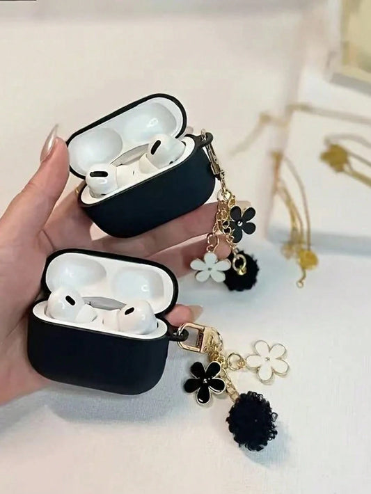 1pc Black And White Floral Chain Earphone Case Compatible With IPhone, For AirPods 1/2, For AirPods 3/Pro/Pro 2 Wireless TPU Earphone Protective Cover Compatible, Boyfriend/Girlfriend Gift, For AirPod