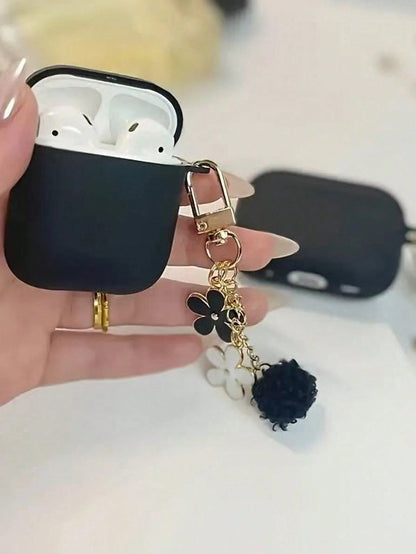 1pc Black And White Floral Chain Earphone Case Compatible With IPhone, For AirPods 1/2, For AirPods 3/Pro/Pro 2 Wireless TPU Earphone Protective Cover Compatible, Boyfriend/Girlfriend Gift, For AirPod