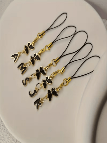 1pc Black Butterfly Letter Phone Charm, Decoration, Suitable For Holidays, Gift For Couple, Family, Romantic Gift, Phone Decor, Elegant Design, Fashion Accessory, Delicate Details, Commemorative Acces