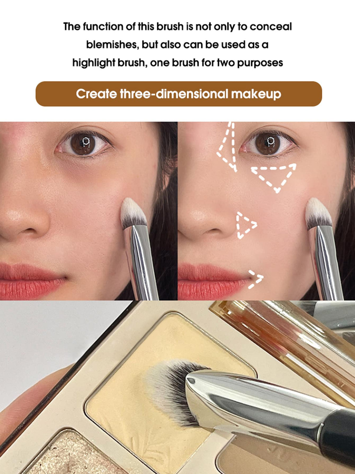1pc Black Triangular Concealer Brush For Acne, Dark Circles, Tear Troughs, Highlighting And Detailing,Foundation Brush,Concealer Brush,Blush Brush,Contour Brush,Blush Brush,Bronzer Brush,Powder Brush