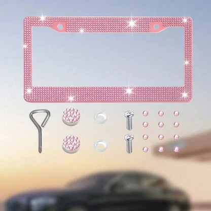 1pc Bling Bling Plastic License Plate Frame, Crystal Rhinestone Handmade Multi-Color, Rust-Proof Durable, Comes With Accessories, Ideal Xmas Gift