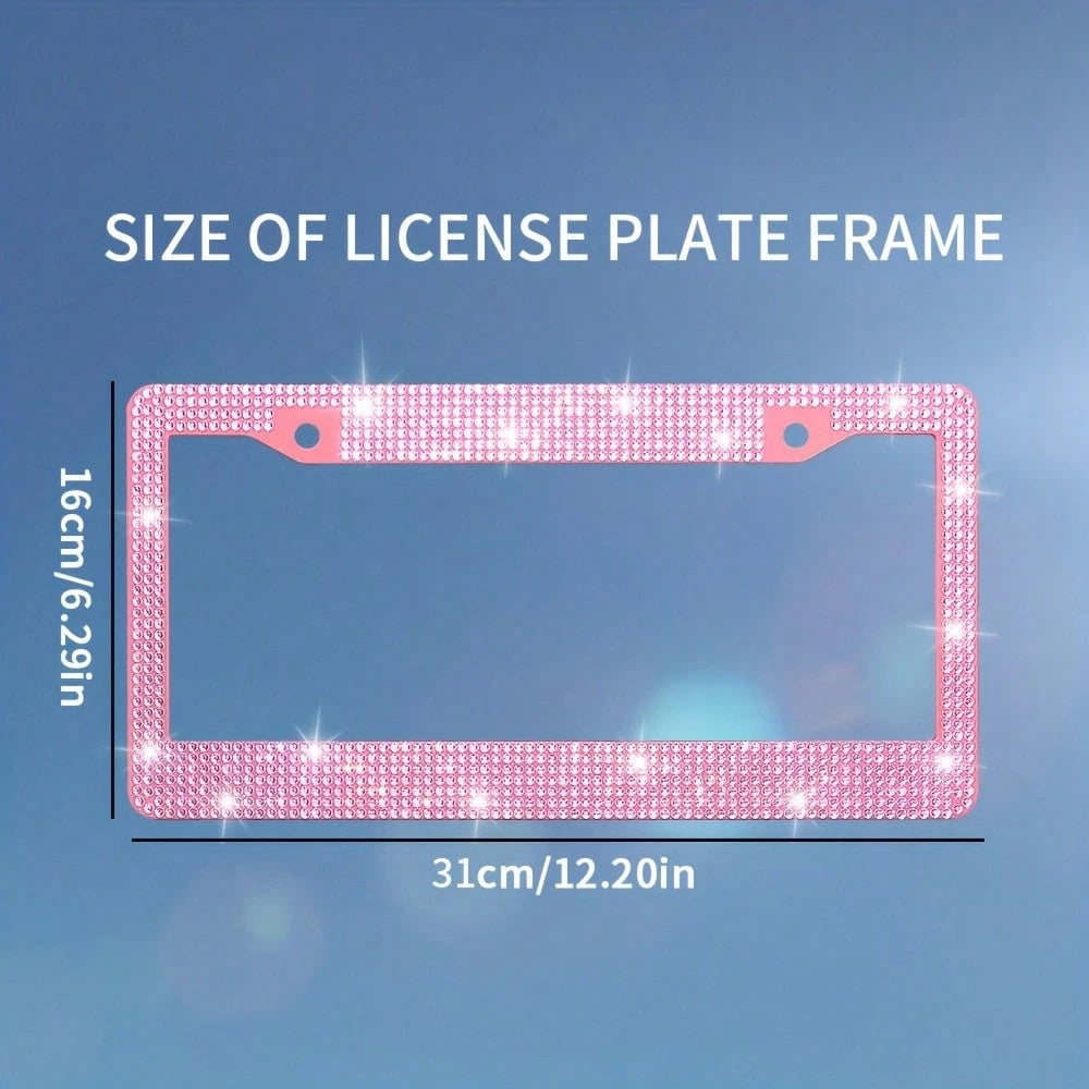 1pc Bling Bling Plastic License Plate Frame, Crystal Rhinestone Handmade Multi-Color, Rust-Proof Durable, Comes With Accessories, Ideal Xmas Gift