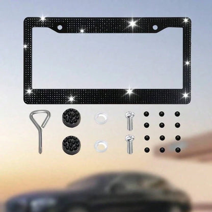 1pc Bling Bling Plastic License Plate Frame, Crystal Rhinestone Handmade Multi-Color, Rust-Proof Durable, Comes With Accessories, Ideal Xmas Gift