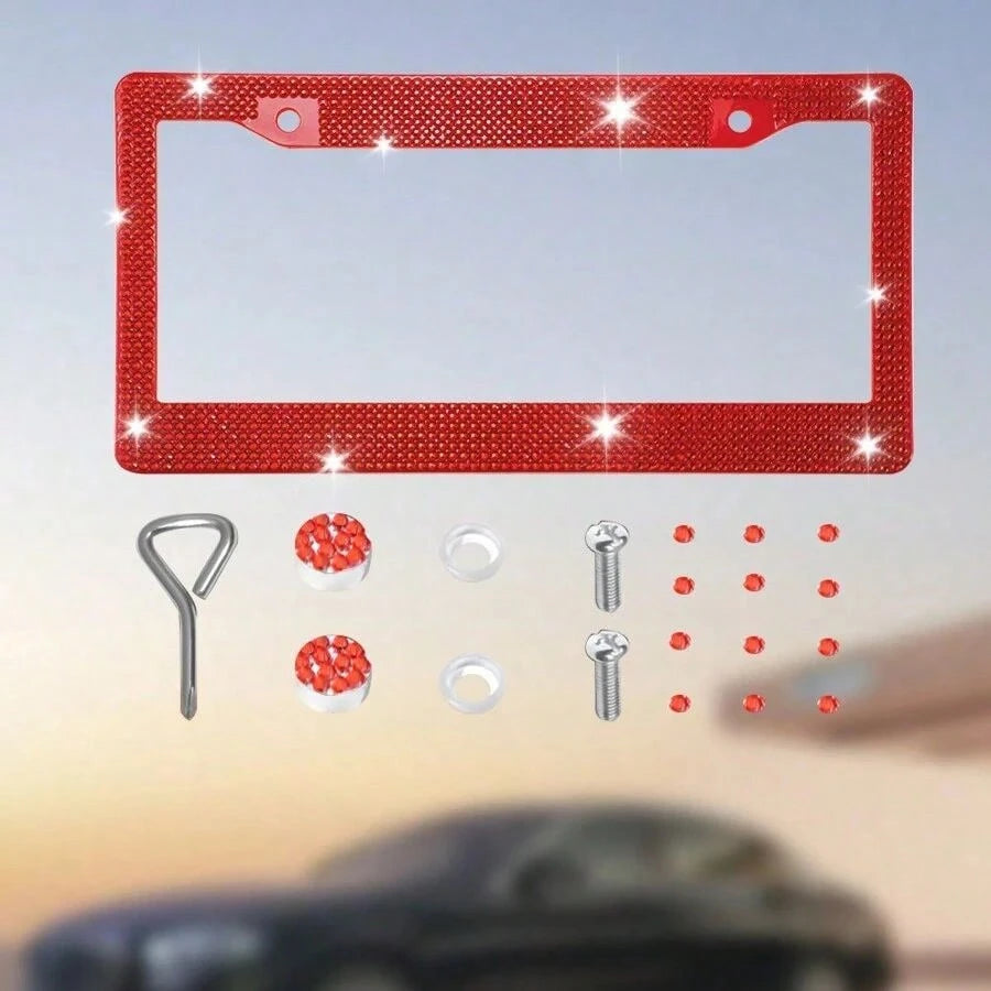 1pc Bling Bling Plastic License Plate Frame, Crystal Rhinestone Handmade Multi-Color, Rust-Proof Durable, Comes With Accessories, Ideal Xmas Gift