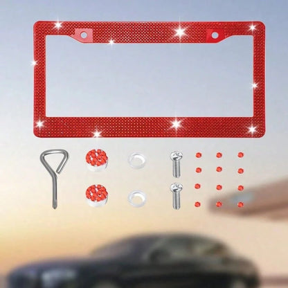 1pc Bling Bling Plastic License Plate Frame, Crystal Rhinestone Handmade Multi-Color, Rust-Proof Durable, Comes With Accessories, Ideal Xmas Gift