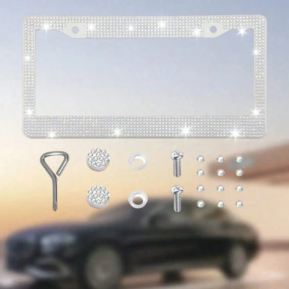 1pc Bling Bling Plastic License Plate Frame, Crystal Rhinestone Handmade Multi-Color, Rust-Proof Durable, Comes With Accessories, Ideal Xmas Gift