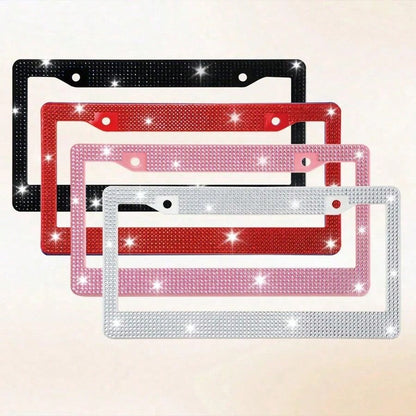 1pc Bling Bling Plastic License Plate Frame, Crystal Rhinestone Handmade Multi-Color, Rust-Proof Durable, Comes With Accessories, Ideal Xmas Gift