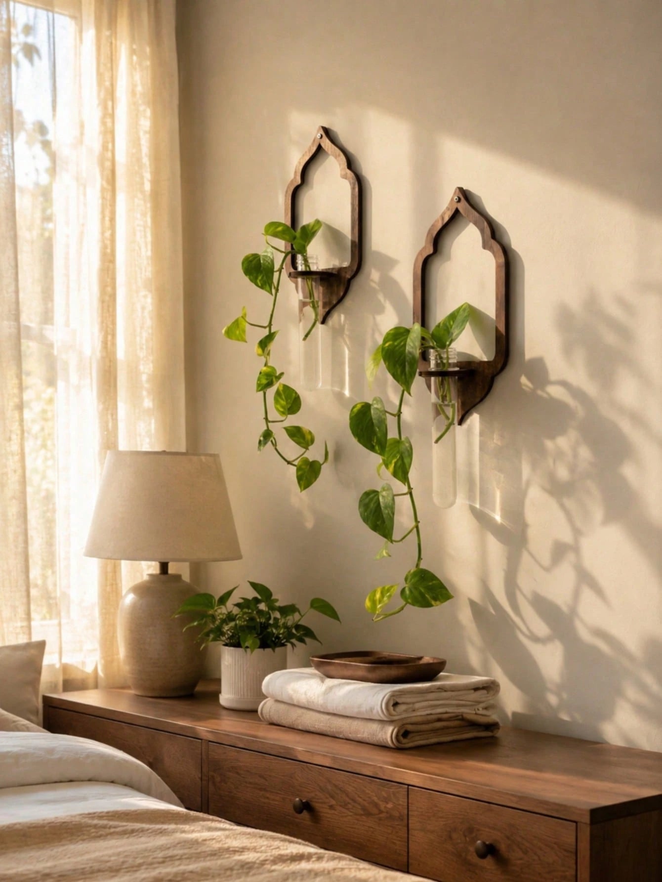 1pc Bohemian Style Hanging Plant Holder, Rustic Home Decor, Indoor Hanging Garden, Retro Wall Mounted Vase, Plant Display Rack, Suitable For Living Room, Bedroom, Office, Boho Home Decor, Indoor Garde