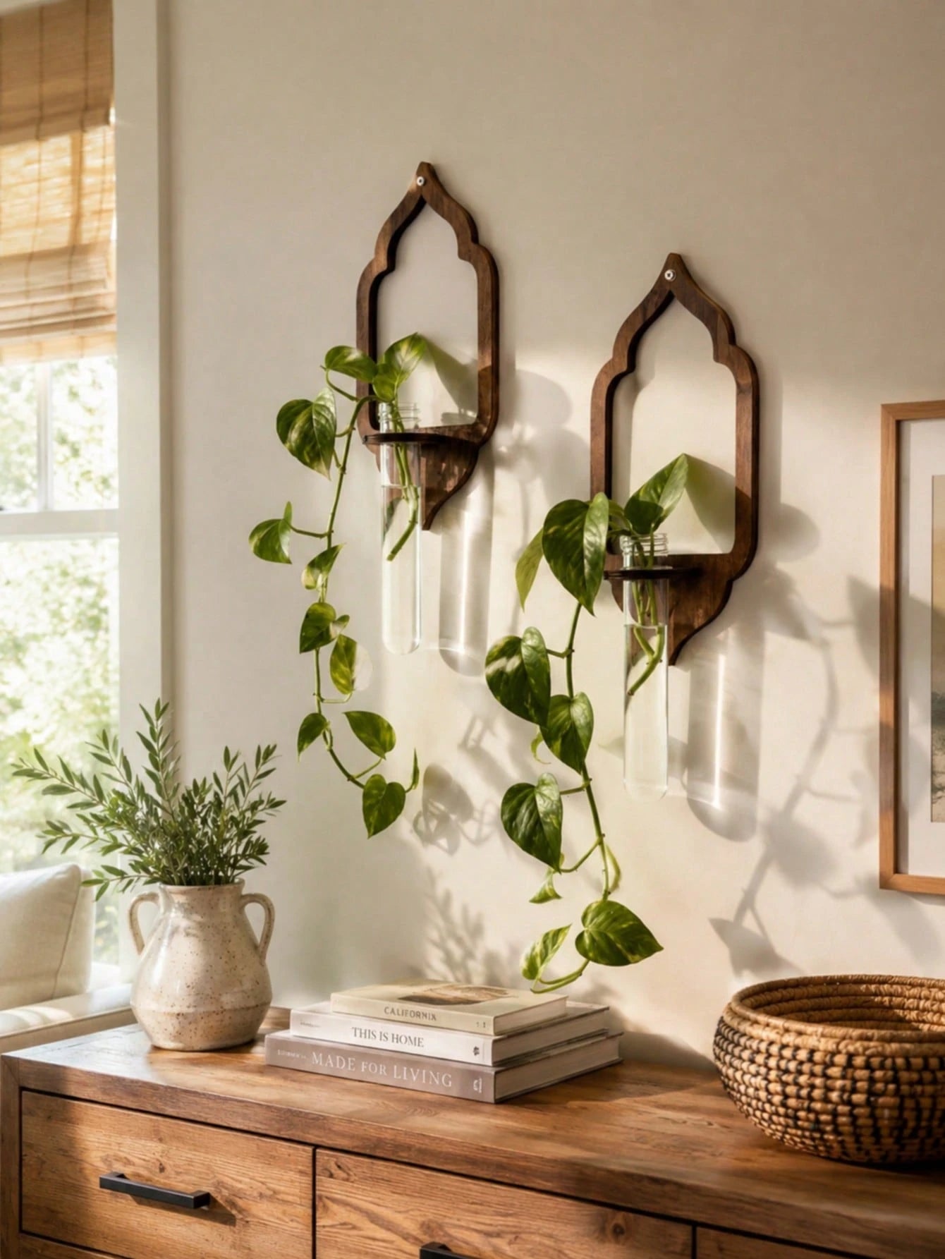 1pc Bohemian Style Hanging Plant Holder, Rustic Home Decor, Indoor Hanging Garden, Retro Wall Mounted Vase, Plant Display Rack, Suitable For Living Room, Bedroom, Office, Boho Home Decor, Indoor Garde