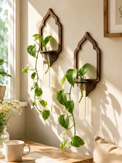 1pc Bohemian Style Hanging Plant Holder, Rustic Home Decor, Indoor Hanging Garden, Retro Wall Mounted Vase, Plant Display Rack, Suitable For Living Room, Bedroom, Office, Boho Home Decor, Indoor Garde