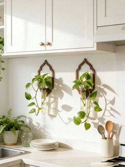 1pc Bohemian Style Hanging Plant Holder, Rustic Home Decor, Indoor Hanging Garden, Retro Wall Mounted Vase, Plant Display Rack, Suitable For Living Room, Bedroom, Office, Boho Home Decor, Indoor Garde