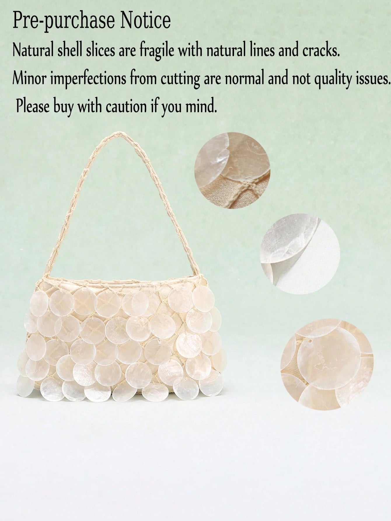 1pc Boho Seashell Slice Beaded Tassel Handbag, Women's Handmade Mermaid Sequin Fishnet Woven Tote Bag, Suitable For Summer Beach Travel Vacation And Pool Party (Natural Cracks, Impurities And Defects
