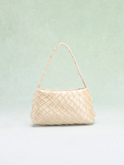 1pc Boho Seashell Slice Beaded Tassel Handbag, Women's Handmade Mermaid Sequin Fishnet Woven Tote Bag, Suitable For Summer Beach Travel Vacation And Pool Party (Natural Cracks, Impurities And Defects